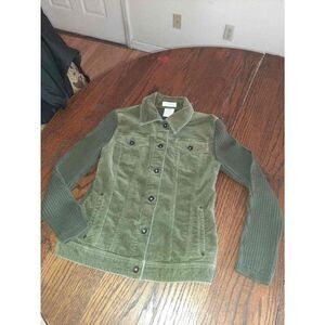 Small FDJ French Dressing Olive  Green Corduroy Knit Sweater Jacket Cardigan